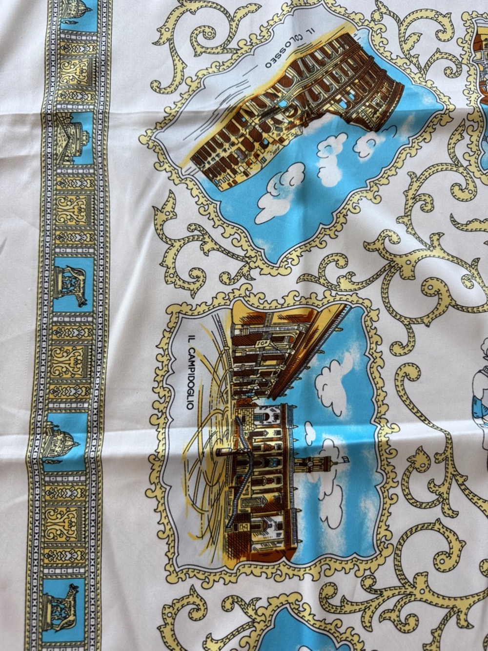 VATICAN CITY ITALY White & Turquoise Baroque Print Silk Scarf - Picture 4 of 6